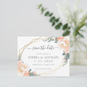 Élégant Faire-Part Fleur Or Crème de Pêche Save th (Debout devant)