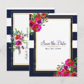 Élégant faire-part floral bleu et or (Devant / Derrière)