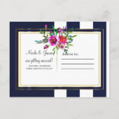 Élégant faire-part floral bleu et or (Dos)