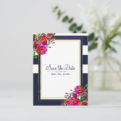 Élégant faire-part floral bleu et or (Debout devant)