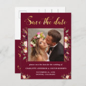 Élégant Faire-Part Floral de Mariage Burgundy (Devant / Derrière)