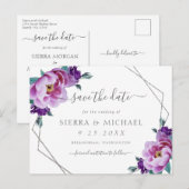 Élégant faire-part floral de pivoines argentées et (Devant / Derrière)