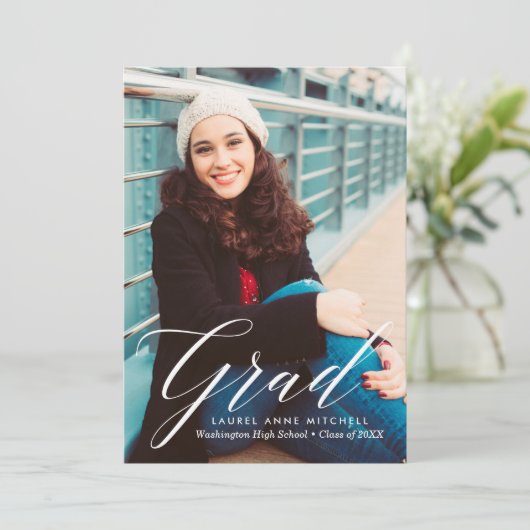 Élégant Faire-part Floral Graduation (Debout devant)