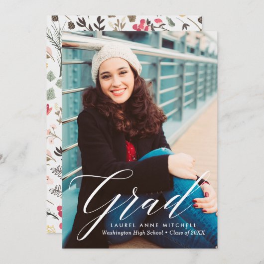 Élégant Faire-part Floral Graduation (Devant / Derrière)
