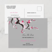 Élégant faire-part floral rose de cerisier (Devant / Derrière)