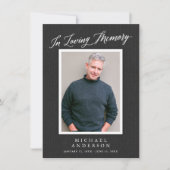 Élégant Faire-part photo commémoratif en Gris Char (Devant)