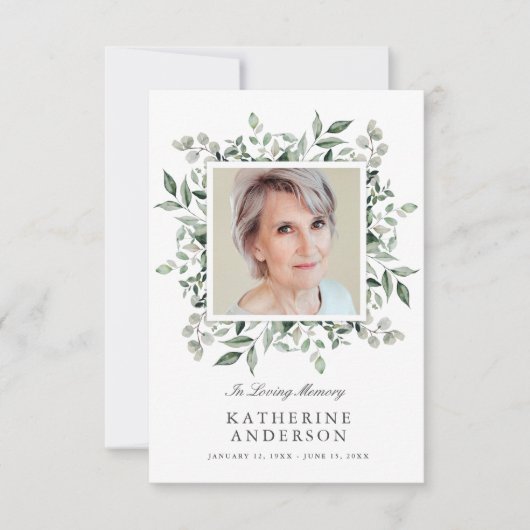 Élégant Faire-part photo du Mémorial de la verdure (Devant)