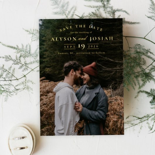 Élégant Faire-Part Photo Or Save the Date en Or