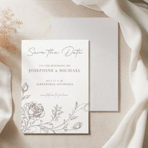 Élégant Faire-Part Vintage Taupe Sépia Rose