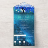 Elegant Fairy Lights Blue Heart Leaf Tree Weddensc All In One Uitnodiging (Binnen)