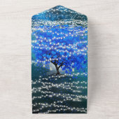 Elegant Fairy Lights Blue Heart Leaf Tree Weddensc All In One Uitnodiging (Buitenkant)