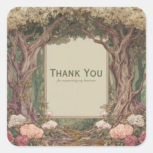 Elegant Fairytale Forest Tree Arch Pink Floral Vierkante Sticker (Voorkant)