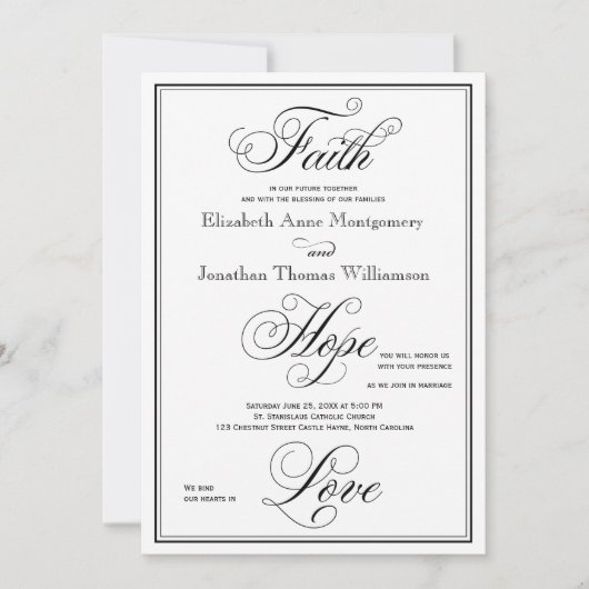 Elegant Faith Hope Love Script Faire-part de maria (Devant)