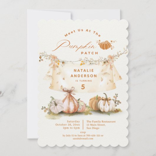 Elegant Fall Autumn Pumpkin Patch Birthday Party Kaart (Voorkant)