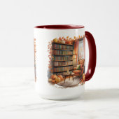 Elegant Fall Bookshelf Mug — Cozy Curtain (Devant droit)
