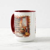 Elegant Fall Bookshelf Mug — Cozy Curtain (Devant gauche)