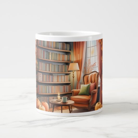 Elegant Fall Bookshelf MUG — Cozy Curtain (Devant)