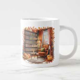 Elegant Fall Bookshelf Mug — Cozy Curtain
