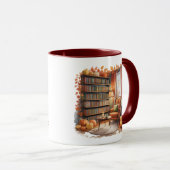 Elegant Fall Bookshelf Mug — Cozy Curtain (Devant droit)
