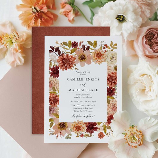 Elegant Fall Botanical Wedding Invitation Kaart