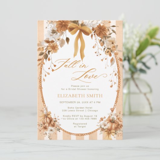 Elegant Fall Floral Bow Fall in Love Bridal Shower Kaart (Staand voorkant)