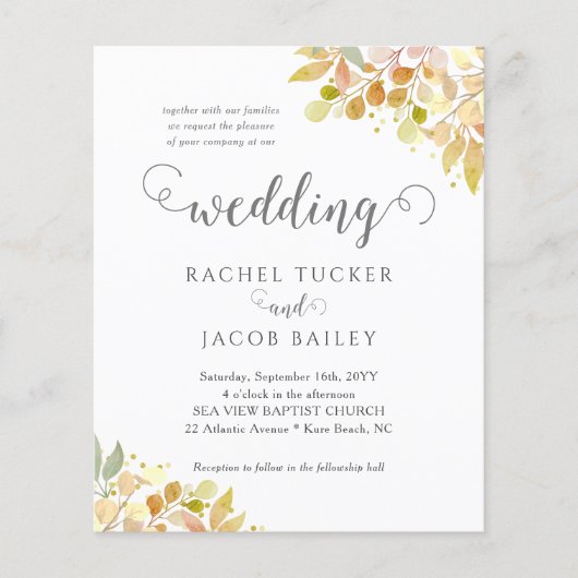 Elegant Fall Floral Orange Gold Wedding Invitation (Voorkant)