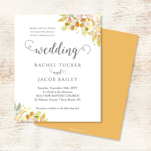 Elegant Fall Floral Orange Gold Wedding Invitation
