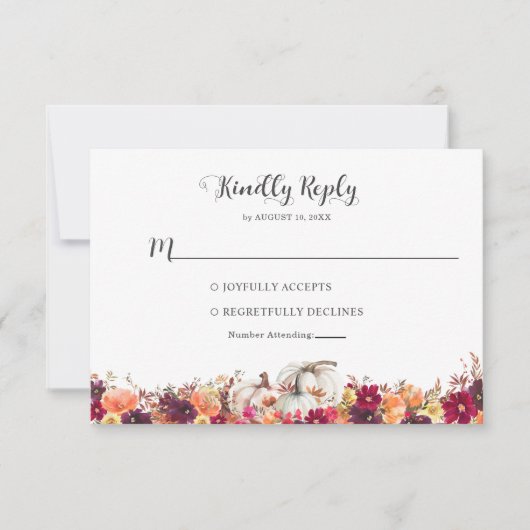 Elegant Fall Floral Pumpkin Wedding RSVP (Voorkant)