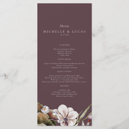 Elegant Fall Floral Wedding  Menu (Voorkant)