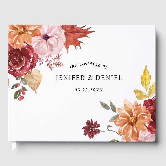 Elegant Fall Leaves Autumn Wedding  Gastenboek (Voorkant)