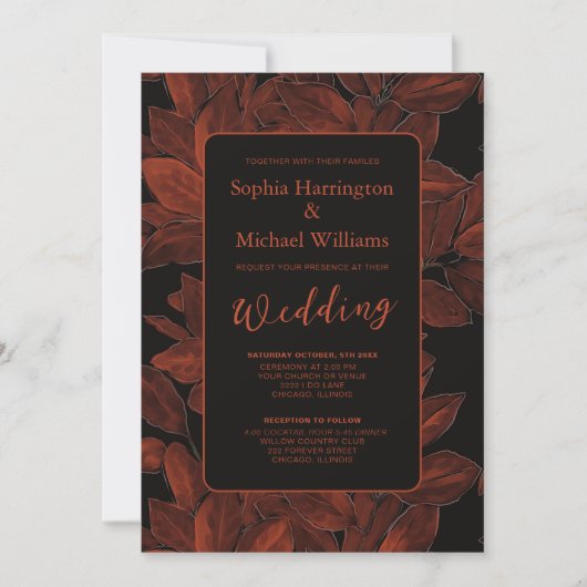 Elegant Fall Leaves Autumn Wedding Invite QR Code Kaart (Voorkant)