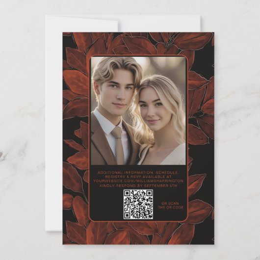 Elegant Fall Leaves Autumn Wedding Invite QR Code Kaart (Achterkant)