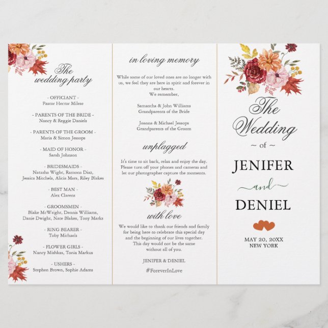 Elegant Fall Leaves Autumn Wedding  Programme  (Voorkant)