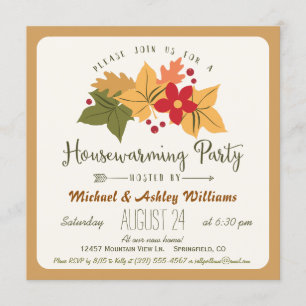 Elegant Fall Leaves & Berries Housewarming Party Kaart