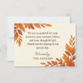 Elegant Fall Leaves & Copper Script Rustic Wedding Bedankkaart (Achterkant)