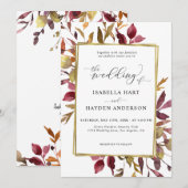 Elegant Fall Leaves Greenery Gold Foil Wedding Kaart (Voorkant / Achterkant)