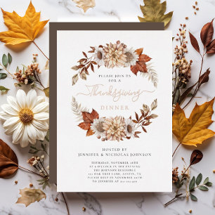 Elegant Fall Leaves Thanksgiving Dinner Folie Uitnodiging