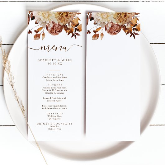 Elegant Fall Leaves Wedding Menu