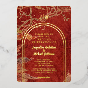 Elegant Fall leves Red Gold Foil Moderne Arch Folie Uitnodiging