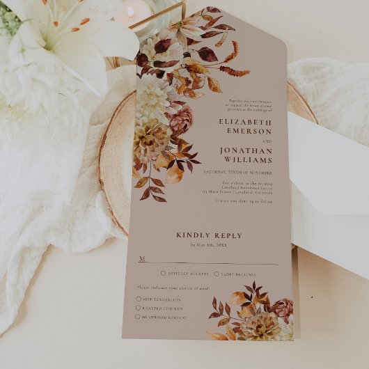 Elegant Fall Wedding All In One Uitnodiging