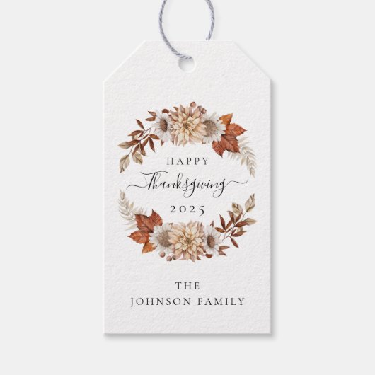Elegant Fall Wreath Happy Thanksgiving Cadeaulabel (Voorkant)