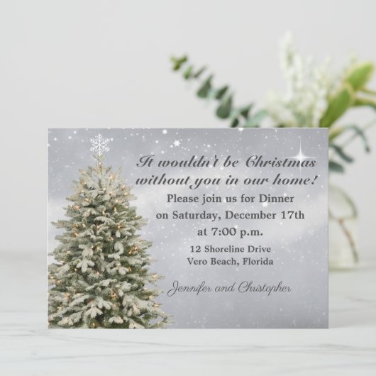 Elegant Falling Snow-kerstdiner Kaart (Staand voorkant)