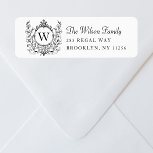 Elegant familie Monogram Crest Fancy retouradres Etiket