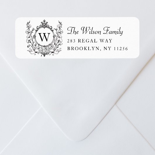 Elegant familie Monogram Crest Fancy retouradres Etiket