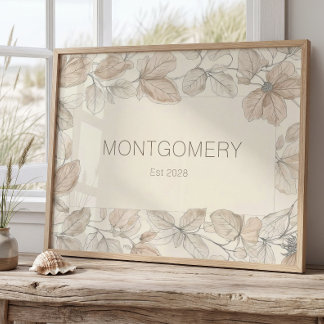Elegant Family Last Name Wall Art Minimalist Sign Poster