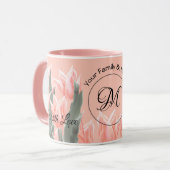 Elegant Family Name Monogram Peach Tulips Painting Mok (Voorkant links)