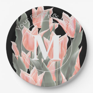 Elegant Family Name Monogram Peach Tulips Painting Papieren Bordje