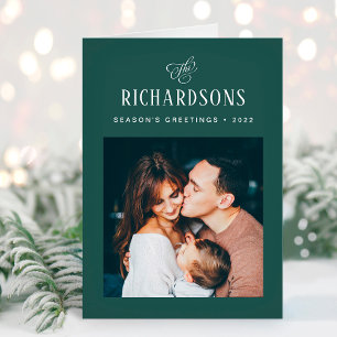 Elegant Family Photo and Name   Groeten van het se Feestdagen Kaart