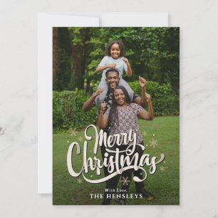 Elegant Family Photo and Name PRETTIGE FEESTDAGE Aankondiging