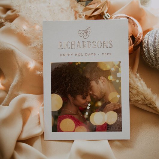 Elegant Family Photo and Name | PRETTIGE FEESTDAGE Folie Feestdagenkaart